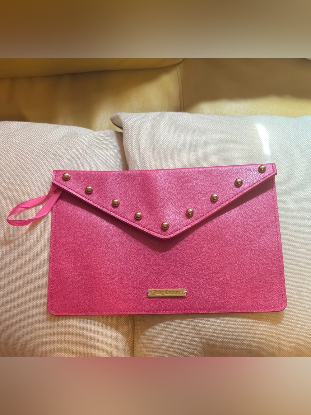 Juicy Couture Hot Pink Envelope Clutch with Gold Studs